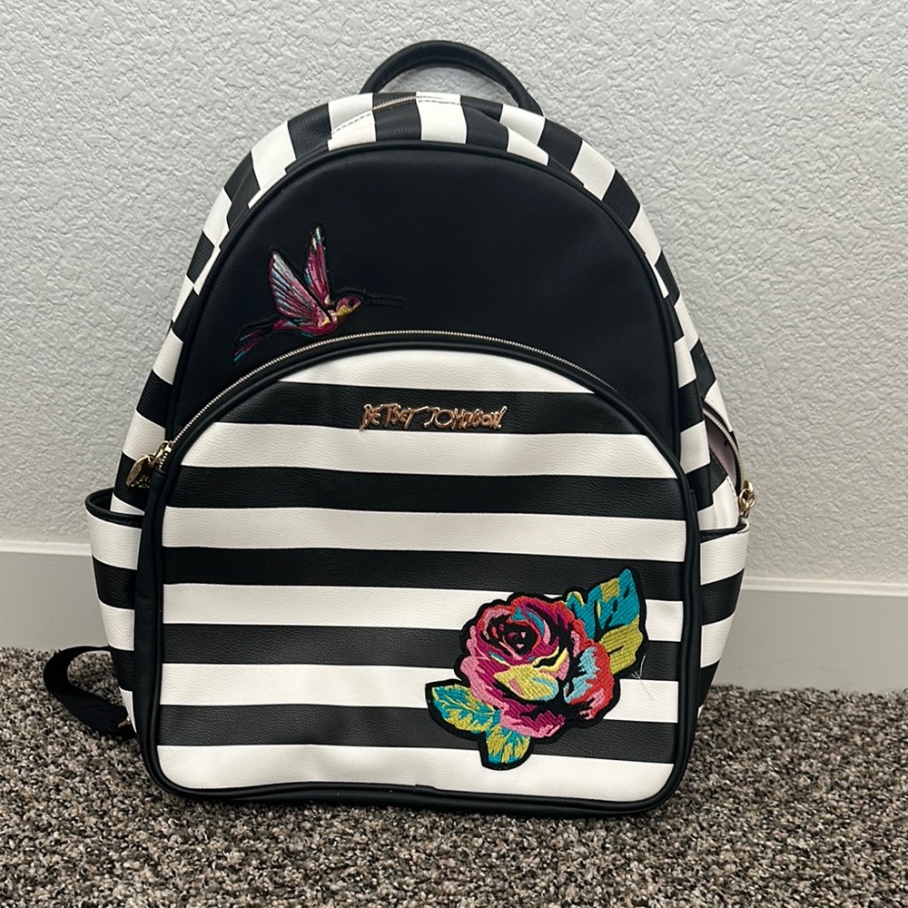 Betsey Johnson Black and White Striped Backpack